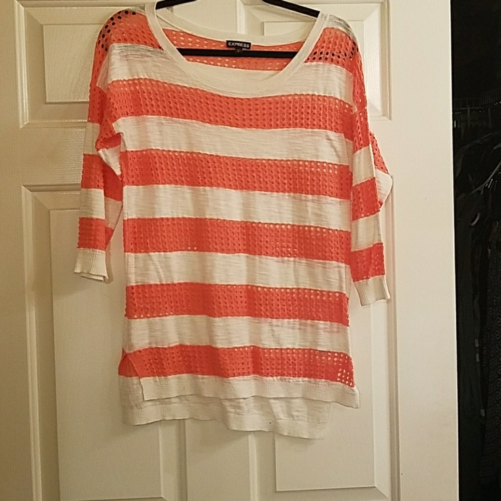 Striped 3/4 sleeve light weight sweater